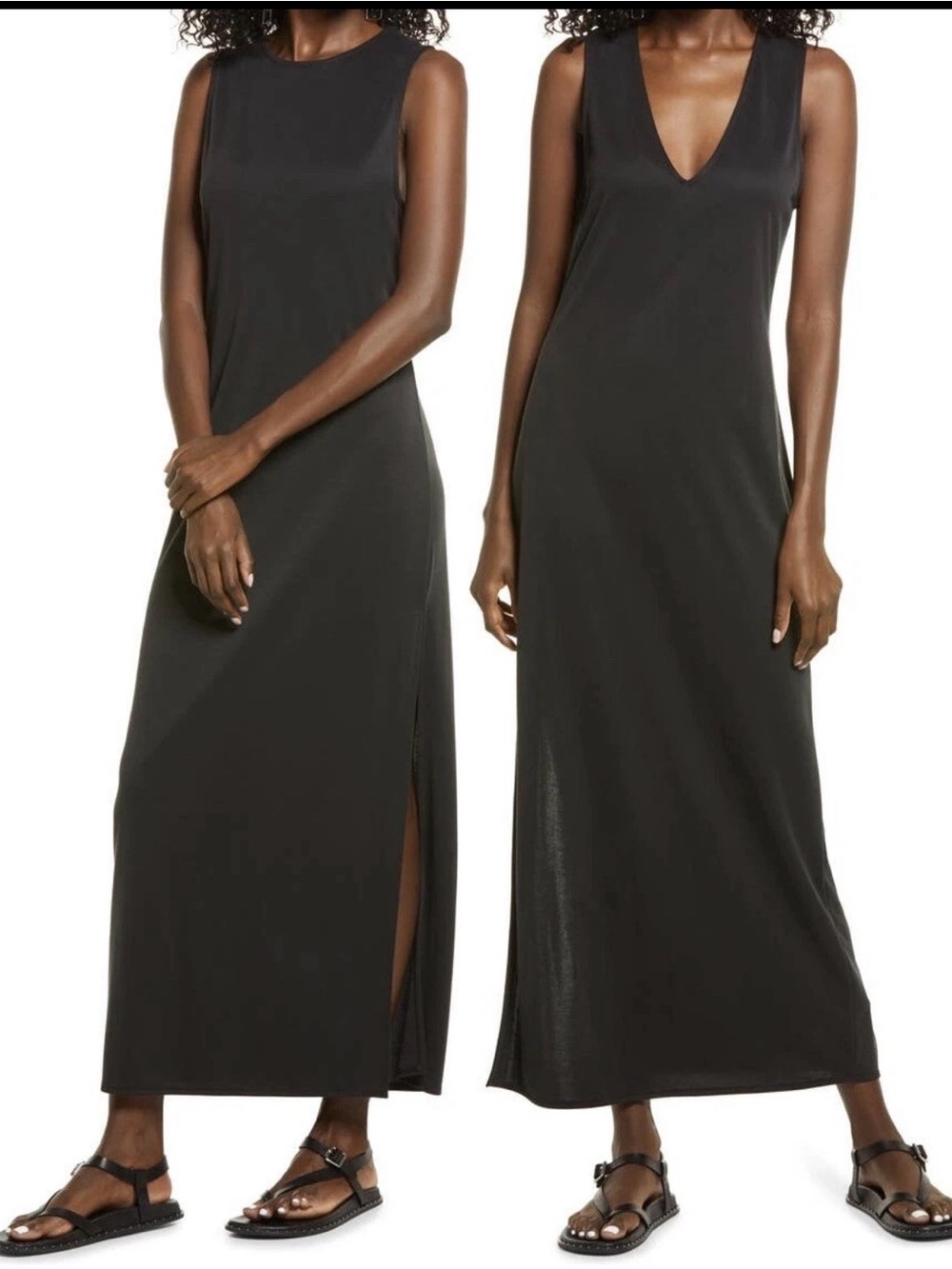 OPEN EDIT “wear two ways “ Sleeveless Black Maxi Dress with Side Slit -small